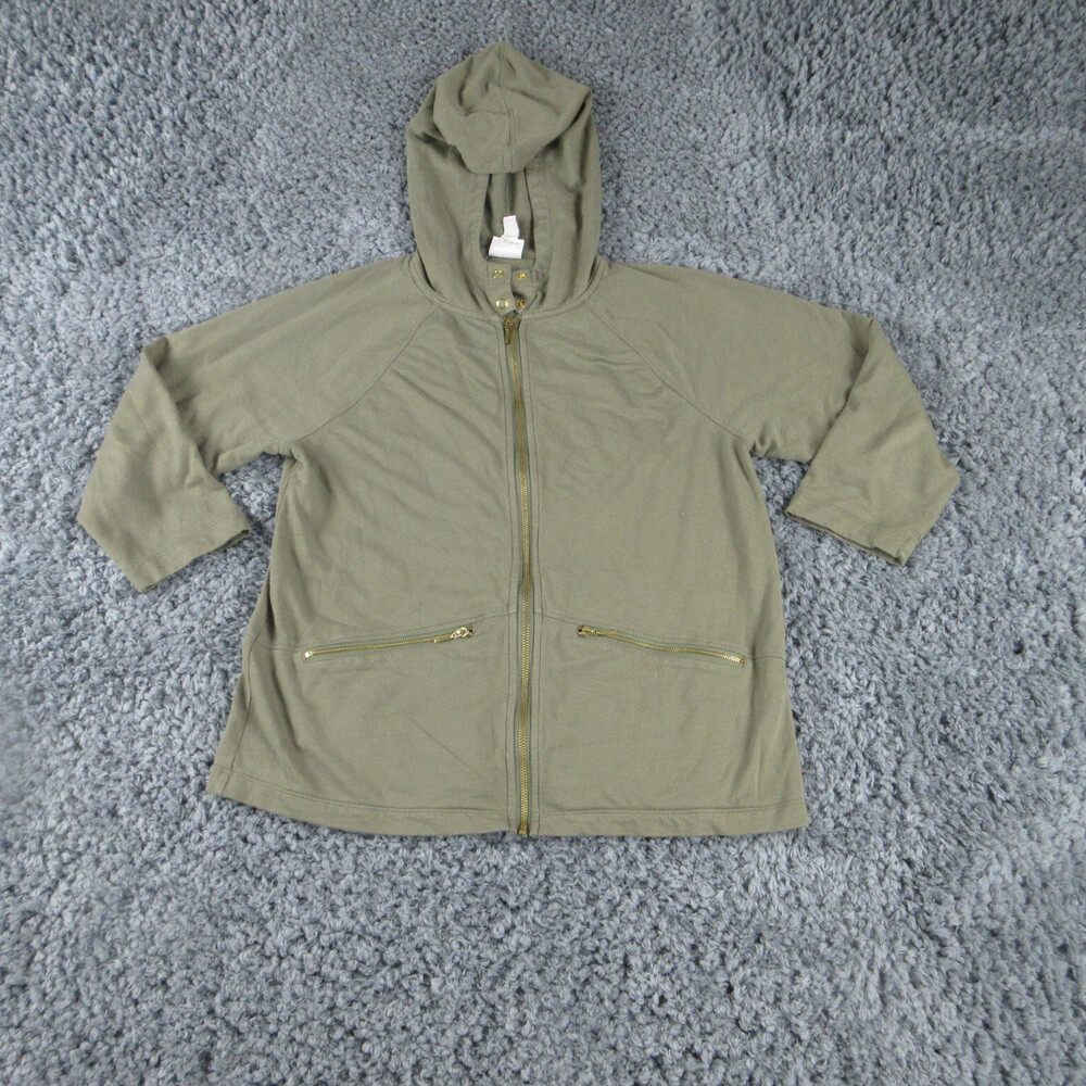 Chicos Jacket Womens 1 Green Hooded Weekends 3/4 Sleeve Full Zip